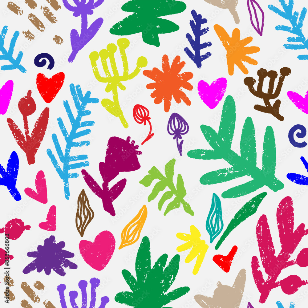 Naklejka premium texture ornament stylized plants elements natural motifs seamless overlapping endless pattern rapport vector