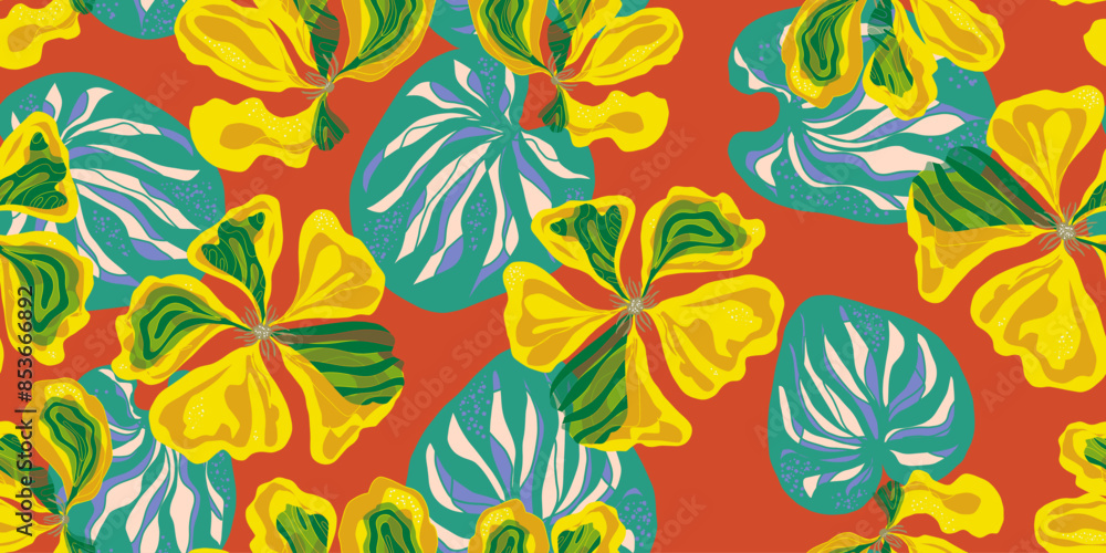 nasturtium flowers ornament stylized blooming linear elements natural motifs seamless overlapping endless pattern rapport vector nasturtium flowers ornament stylized blooming linear elements natural motifs seamless overlapping endless pattern rapport vector