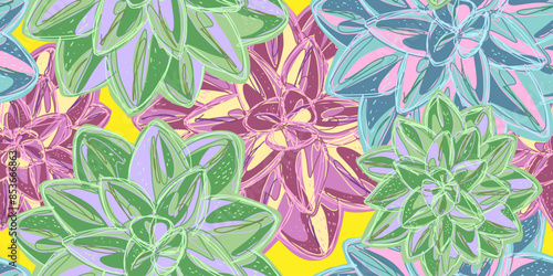 Fantasy stylized floral pattern succulents desert rose, seamless endless vector rapport with overlapping pattern