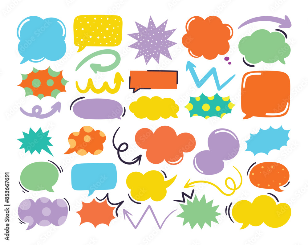 Fototapeta premium Cute hand drawn speech bubble vector set.