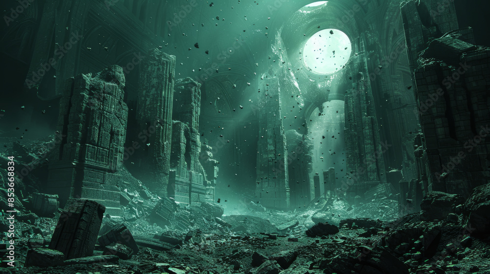 moody dark 3D scene with fragmented elements and intricate details Generative AI moody dark 3D scene with fragmented elements and intricate details Generative AI
