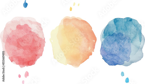 watercolor abstract circle backgrounds set, isolated on white