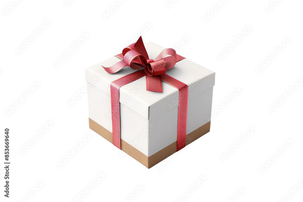 Elegant gift box with a red bow isolated on white background, perfect for celebrations, birthdays, and special occasions. Elegant gift box with a red bow isolated on white background, perfect for celebrations, birthdays, and special occasions.