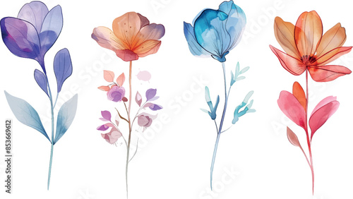 Watercolor set pastel colors flowers, clipart for design
