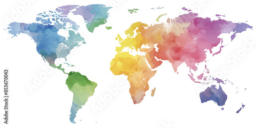 Watercolor world map on a white background
