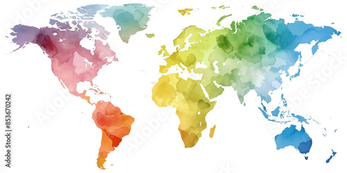 Watercolor world map on a white background