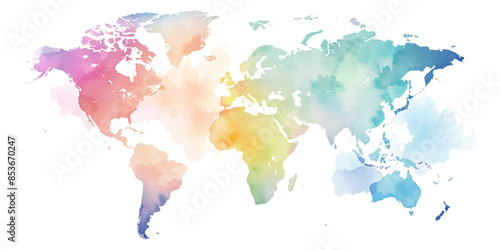 Watercolor world map on a white background