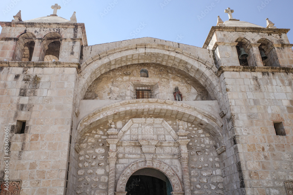 Fototapeta premium Sibayo, Peru - Dec 5, 2023: Colonial Church Iglesia de Sibayo in the Peruvian Andes, Arequipa
