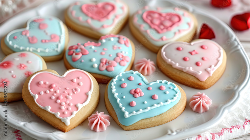 Delicious Homemade Heart Cookie on Plate Selective Focus Background Delicious Homemade Heart Cookie on Plate Selective Focus Background