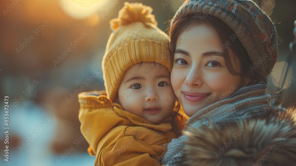 Korean Mommy Riding Little Baby Daughter Pushing Swings At Public Playground Outdoor, Korean Mommy Riding Little Baby Daughter Pushing Swings At Public Playground Outdoor,