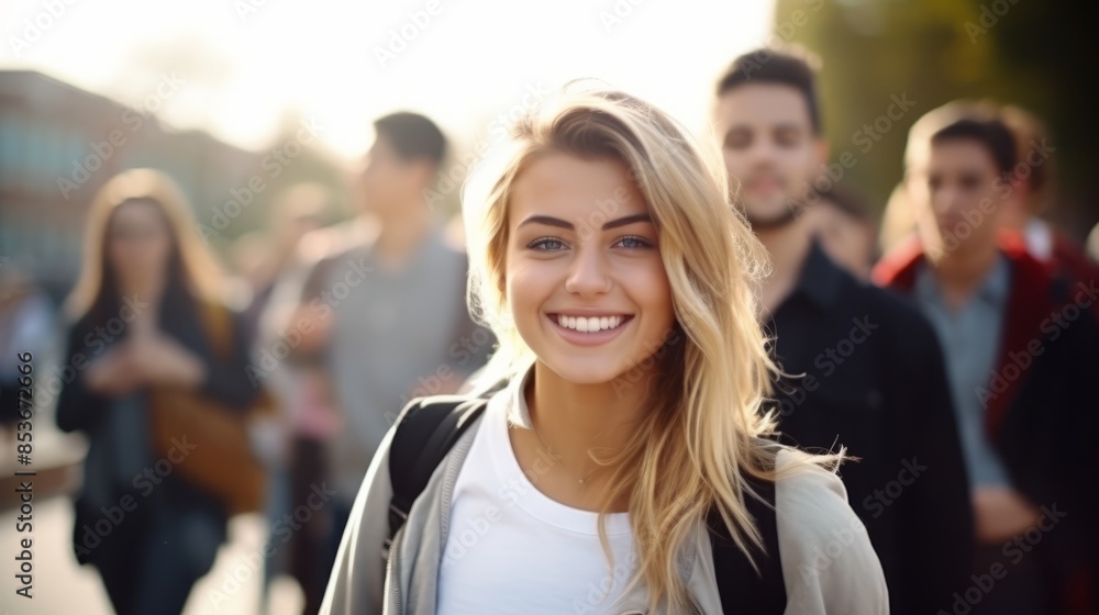 young high school student together with other students in background young high school student together with other students in background