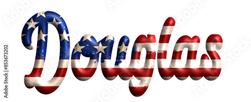 Douglas - Bandiera degli Stati Uniti - nome proprio - scrittura tubolare effetto tridimensionale - Grafica vettoriale - Parola auguri, banner, biglietti, stampe, cricut, silhouette, sublimazione
