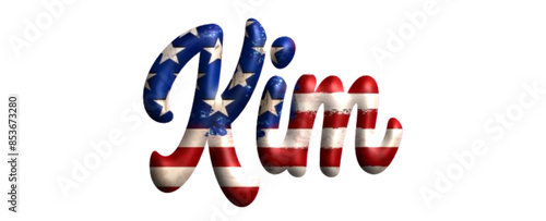 Kim - Bandiera degli Stati Uniti - nome proprio - scrittura tubolare effetto tridimensionale - Grafica vettoriale - Parola auguri, banner, biglietti, stampe, cricut, silhouette, sublimazione
