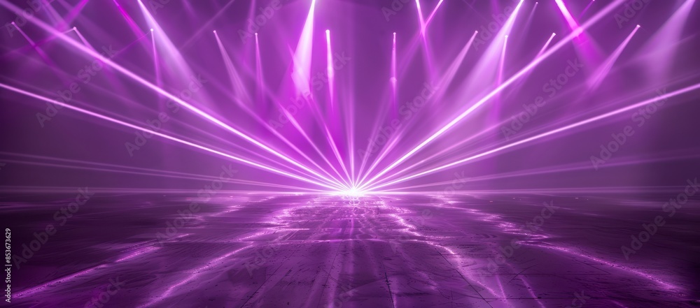 Fototapeta premium Purple laser light show background, light beams on the concert stage