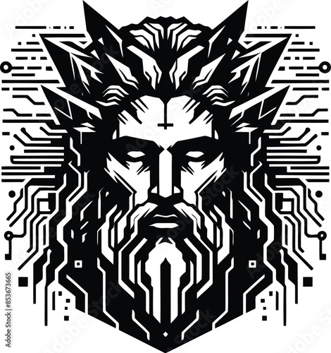 zeus silhouete with cyberpunk pattern illustration