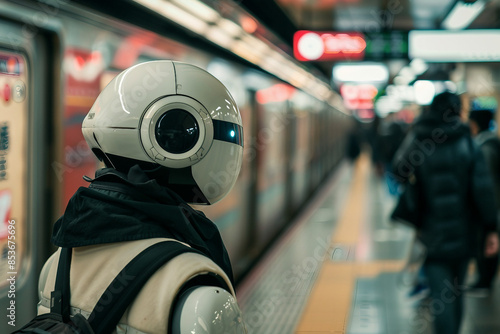 Wallpaper Mural Generative AI creative picture Robot cyborg in activities of daily life routine living together with people Torontodigital.ca