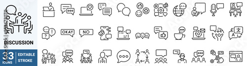 Discussion web line icons. dialogue, chat, communication. Vector illustration.