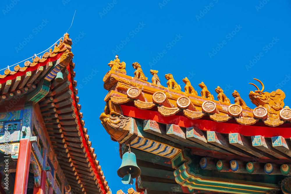 Fototapeta premium Take close-up shots of partial details of ancient buildings in the Forbidden City in Beijing, China