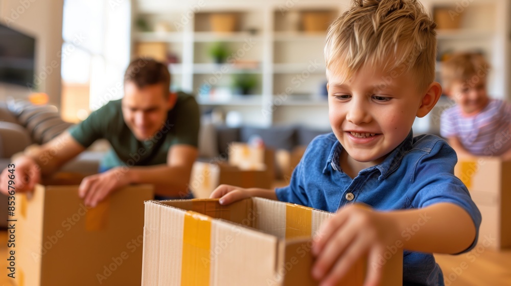 Happy Family Packing Boxes in Their Living Room Happy Family Packing Boxes in Their Living Room