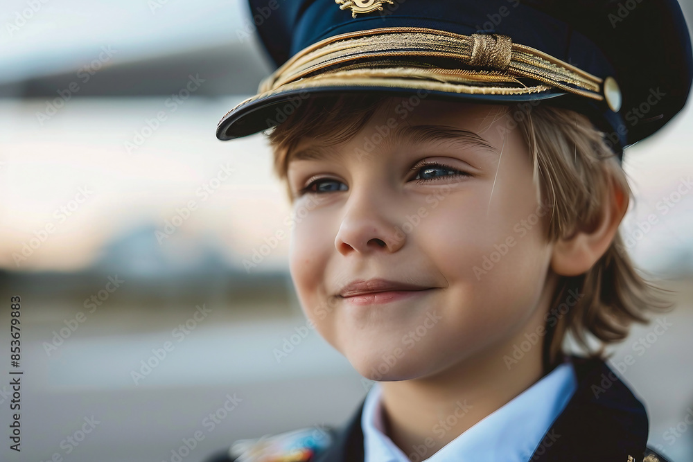 AI generated picture of cute charming kid wear airplane captain suit pilot career AI generated picture of cute charming kid wear airplane captain suit pilot career