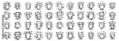 collection of cute cats with hearts drawings