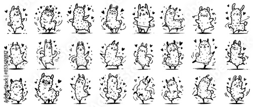 collection of cute llamas with hearts drawings