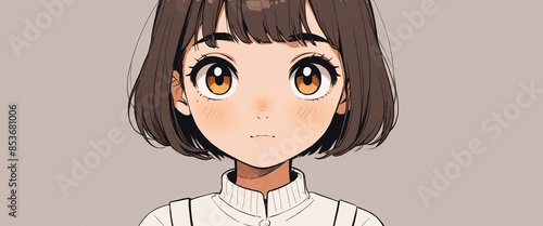 Cute avatar of the virtual world of Latino girls with big eyes on a simple background. photo