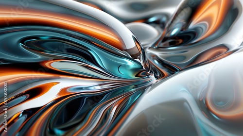 3D rendering of a close-up of a colorful, abstract shape with a glossy, metallic surface.