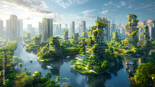 Modern Sustainable Development City with Green Buildings, sustainable construction, sustainable design