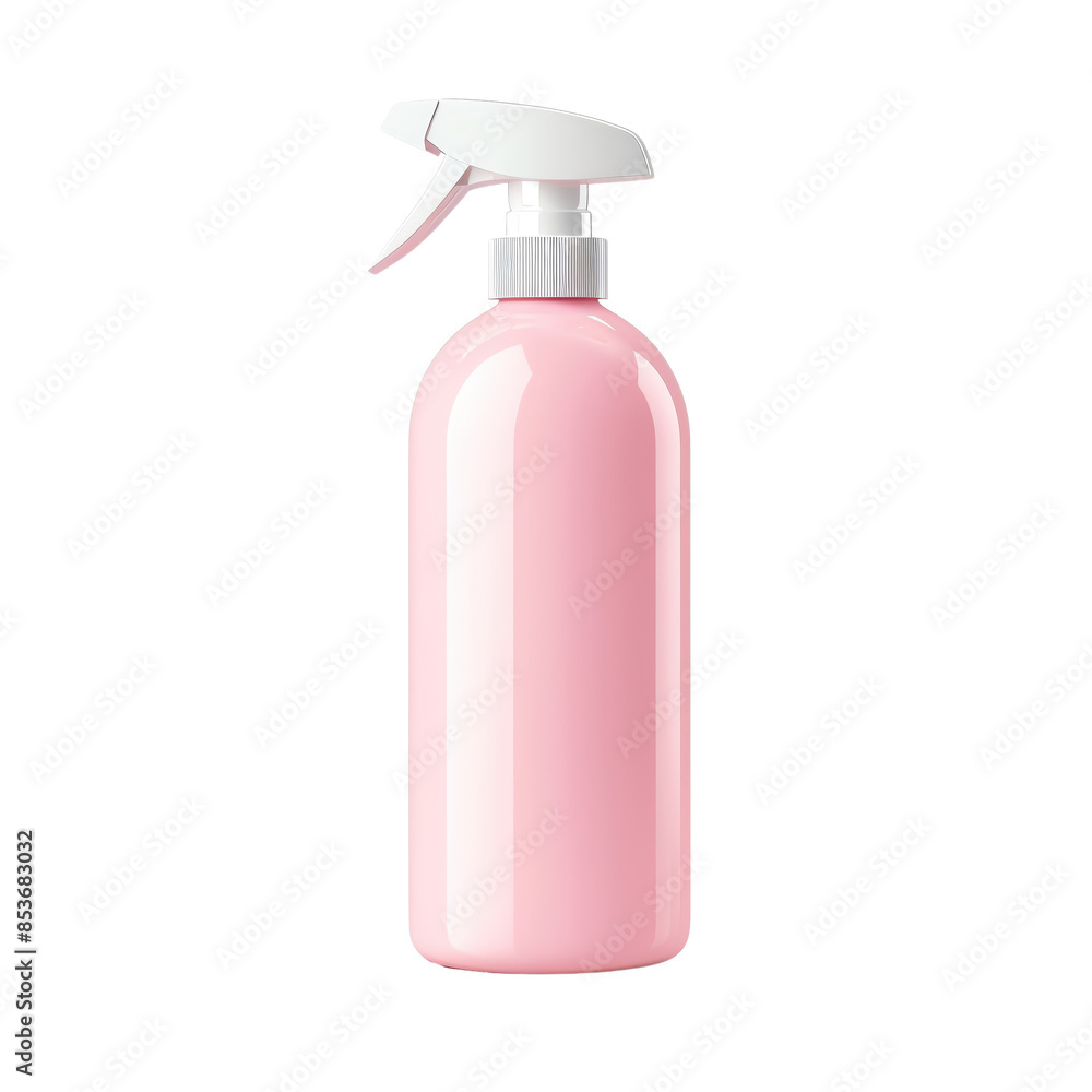 Pink plastic spray bottle with a white trigger. Empty and isolated on white background. Ready for your product design., transparent background, PNG Pink plastic spray bottle with a white trigger. Empty and isolated on white background. Ready for your product design., transparent background, PNG