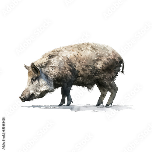 Watercolor illustration of a boar on white background photo