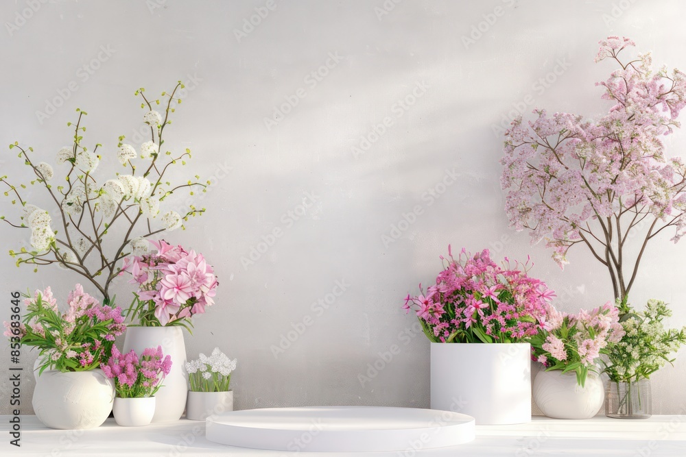 A white wall with a white pedestal in the middle A white wall with a white pedestal in the middle