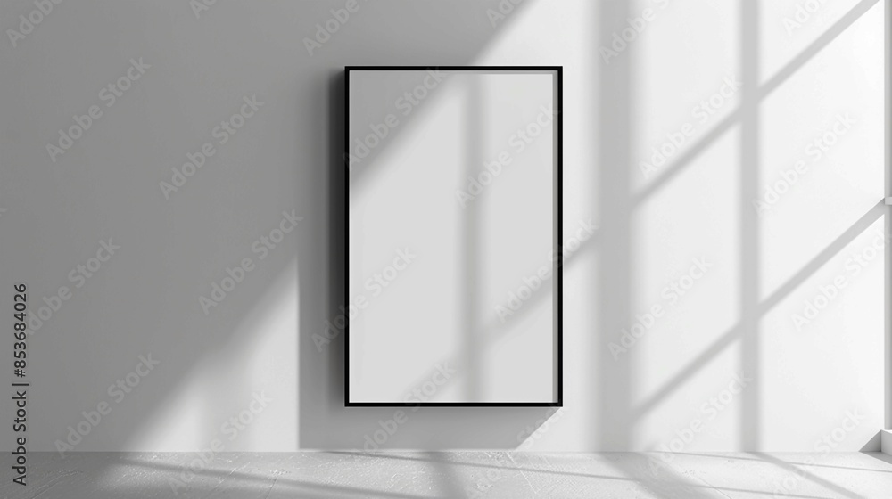 Minimalist Black Frame on White Wall with Shadow Play. Generative AI Minimalist Black Frame on White Wall with Shadow Play. Generative AI