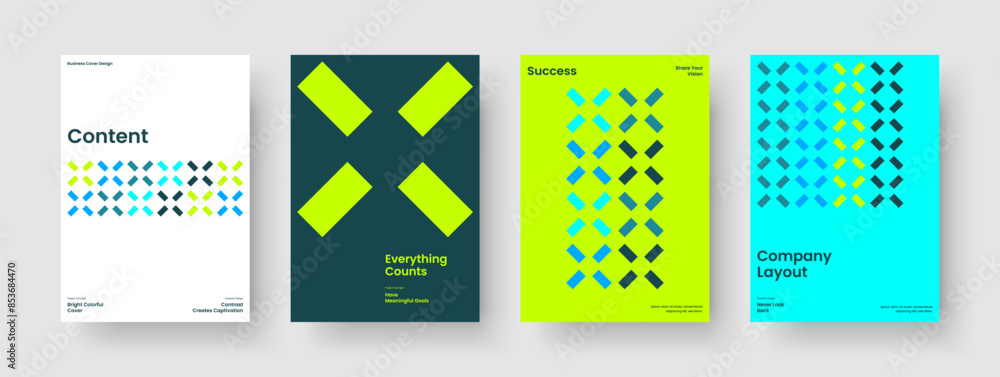 Obraz premium Geometric Poster Layout. Abstract Flyer Design. Isolated Report Template. Brochure. Banner. Book Cover. Business Presentation. Background. Catalog. Advertising. Notebook. Portfolio. Newsletter
