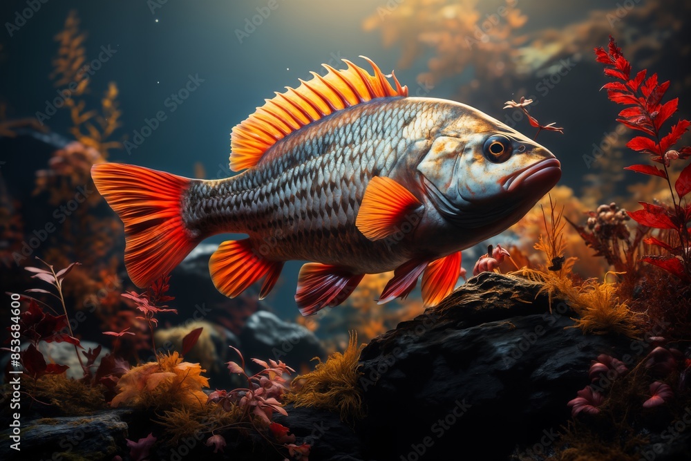 fish underwater close view, in a lake or river, fauna of the underwater world fish underwater close view, in a lake or river, fauna of the underwater world