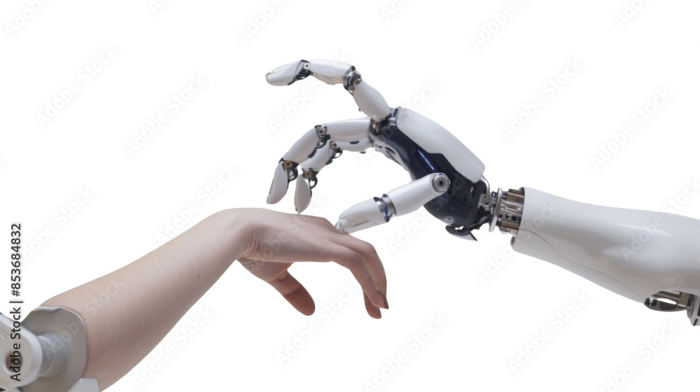 Robot and human hand on white background Robot and human hand on white background