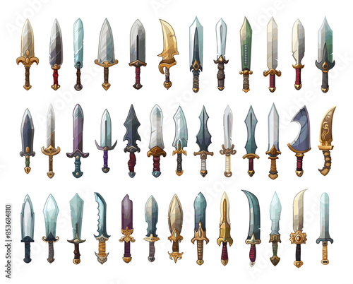 Cartoon Antique Blades Icon Set. White Background Simple Style Vintage Swords Knives Weapons Historic Blade Illustrations Collectible Weaponry Collection Vector Clipart