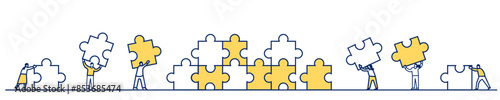 flat banner illustration of people with puzzle pieces	

