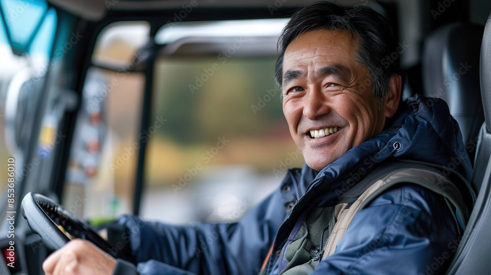 ベテランのアジア人トラック運転手01 ベテランのアジア人トラック運転手01