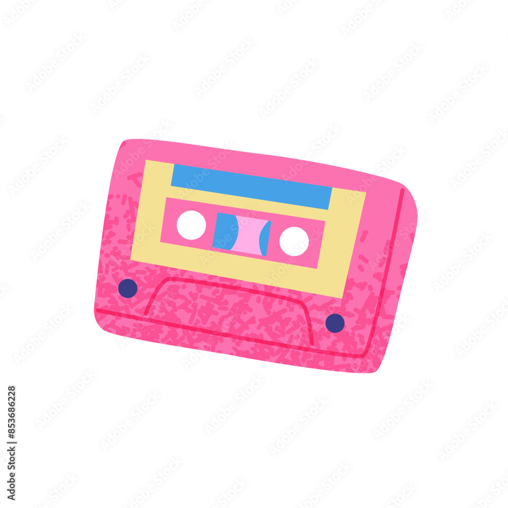 Fototapeta premium 90s cassette. Bright multicolour hand drawn object. Vector illustration in trendy flat style