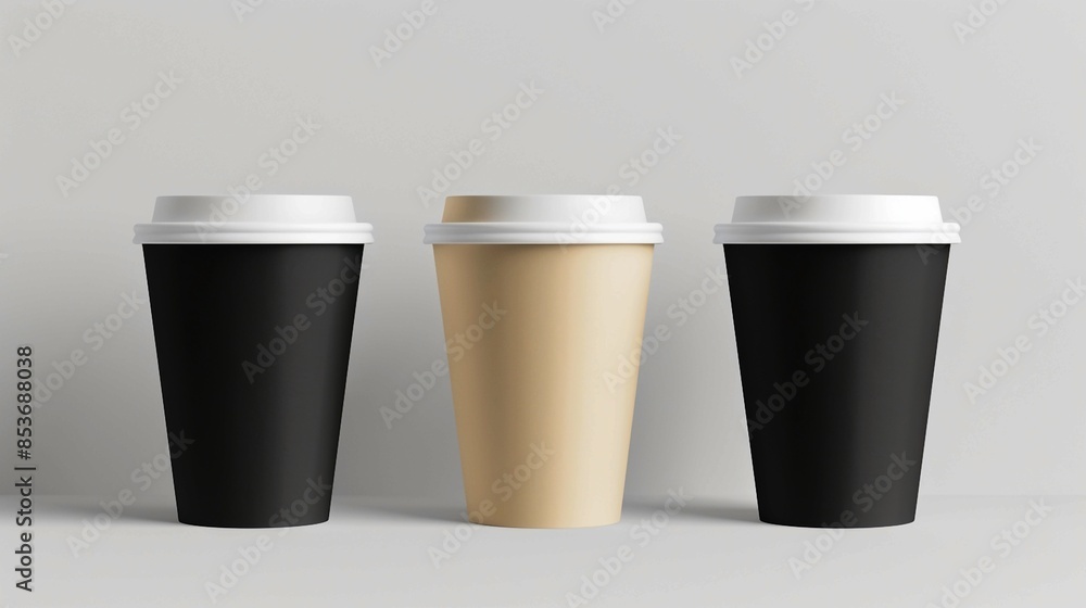 custom made wallpaper toronto digitalTrio of Takeaway Coffee Cups Mockup on a Grey Minimalist Backdrop. Generative AI