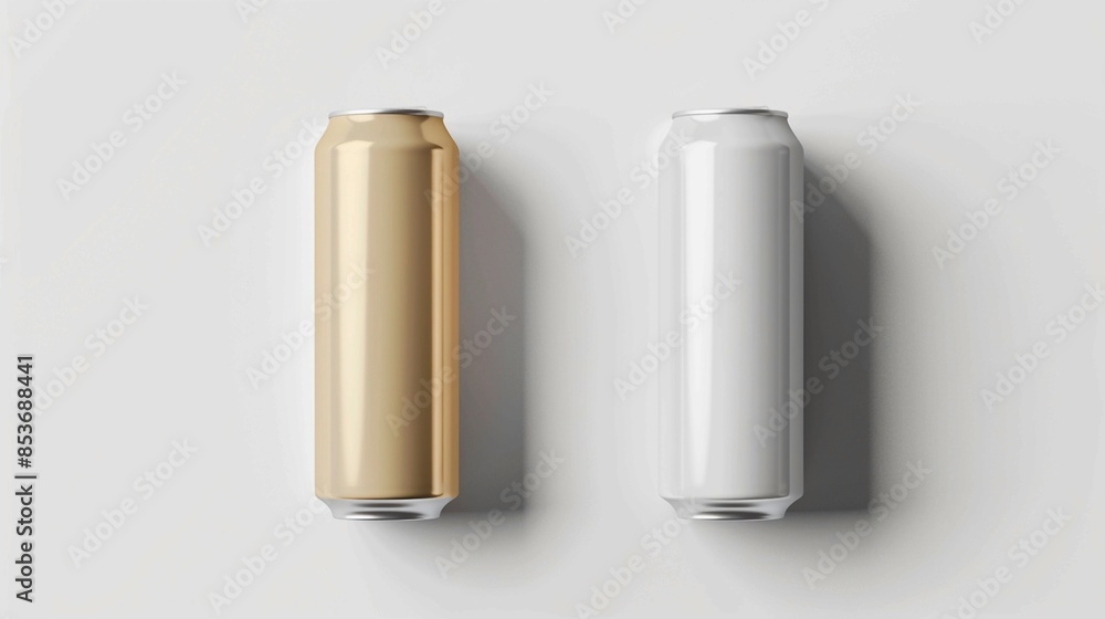 Elegant Gold and Silver Aluminum Can Mockup on Pristine White Background for Branding and Packaging Design. Generative AI Elegant Gold and Silver Aluminum Can Mockup on Pristine White Background for Branding and Packaging Design. Generative AI