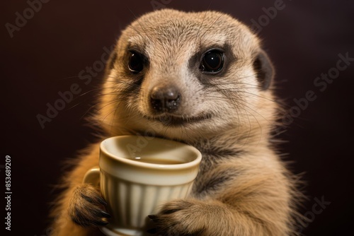 A squirrel wearing a tiny top hat and monocle, sipping tea on isolated white  on isolated white background,Single object  , The images are of high quality and clarity photo