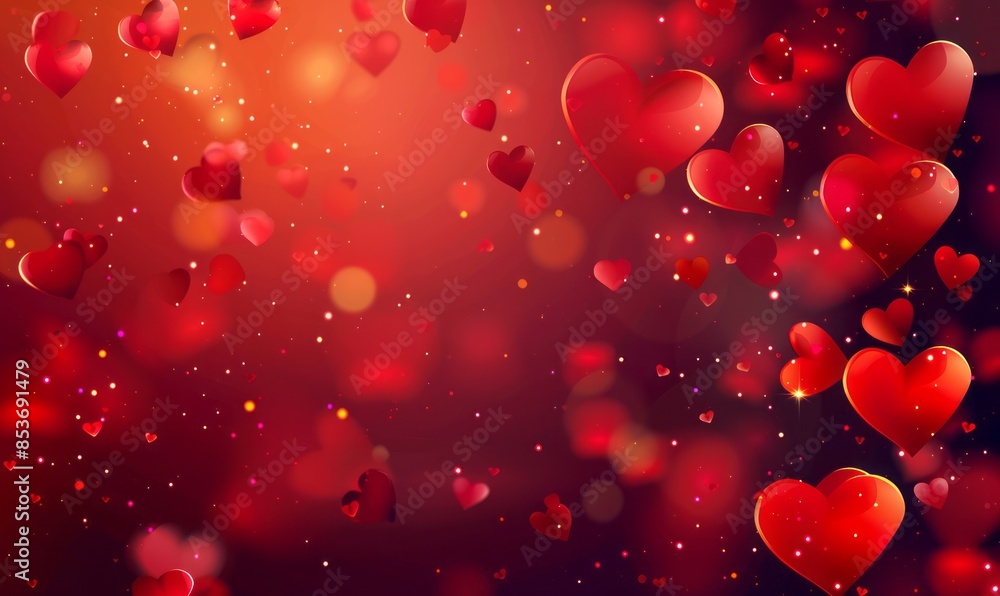 Red background with hearts for Valentine's Day, simple shapes and a red color palette without shadows Red background with hearts for Valentine's Day, simple shapes and a red color palette without shadows