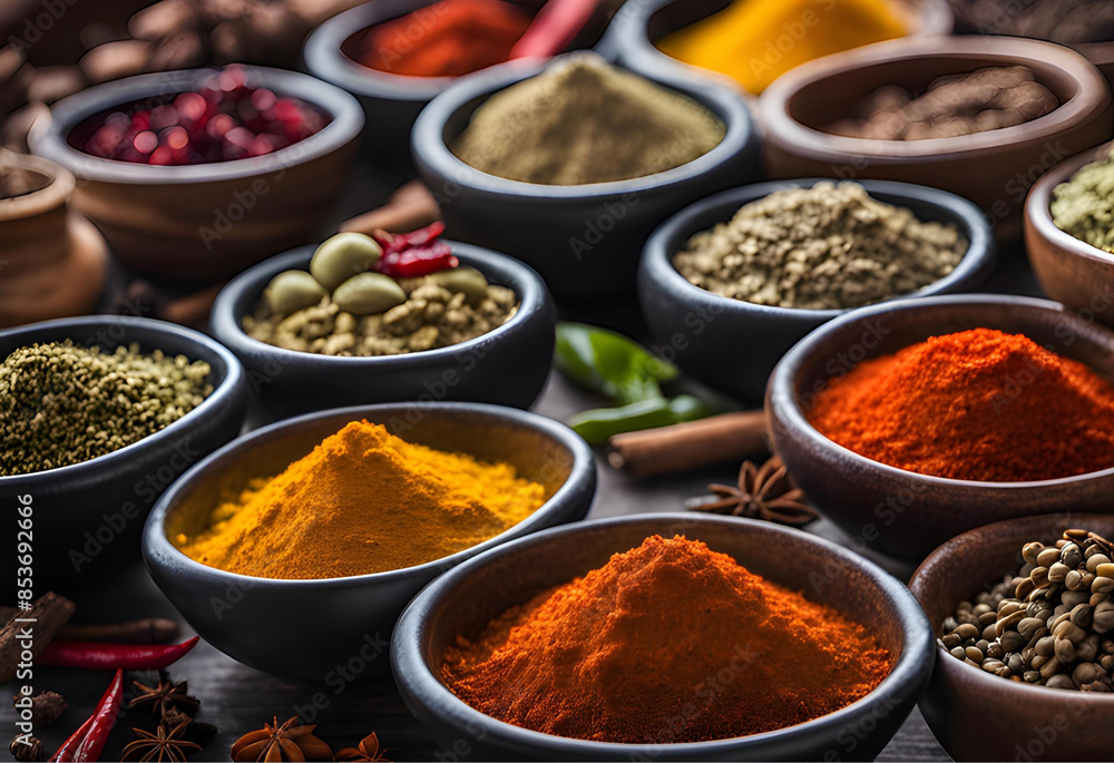 close-up of different seasonings in a cup. Background of condiments on the table. close-up of different seasonings in a cup. Background of condiments on the table.