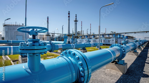 pipeline avec vannes dans une raffinerie de pétrole photo