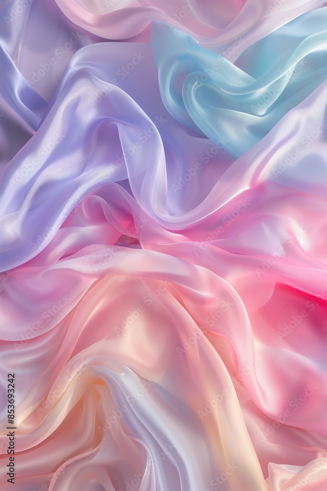 Pastel Silk Fabric Background in Soft Pink, Purple, and Blue Tones with Elegant Waves and Folds. Pastel Silk Fabric Background in Soft Pink, Purple, and Blue Tones with Elegant Waves and Folds.