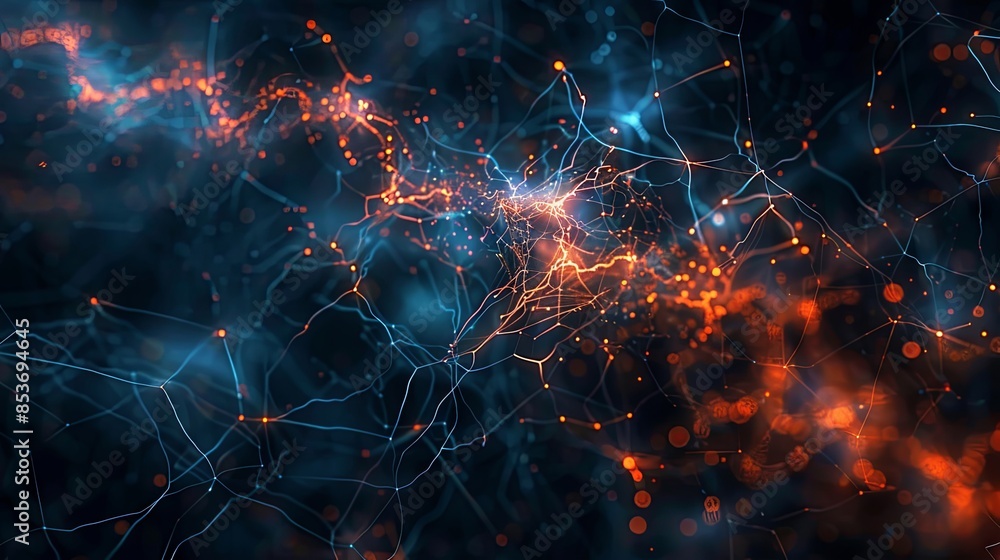 Image of human brain and network of connections over dark background Image of human brain and network of connections over dark background