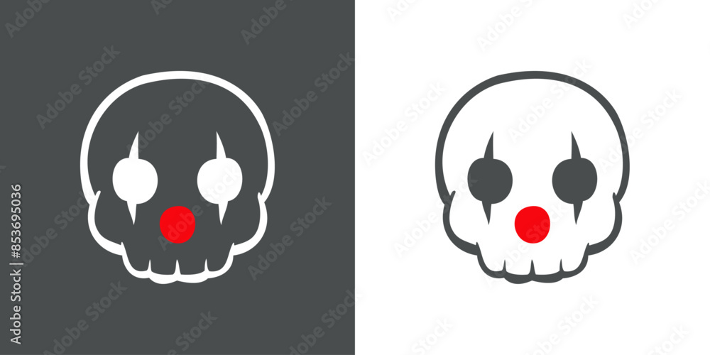 Símbolo pirata. Logo de calavera humana con maquillaje de payaso para invitaciones y tarjetas de Halloween Símbolo pirata. Logo de calavera humana con maquillaje de payaso para invitaciones y tarjetas de Halloween
