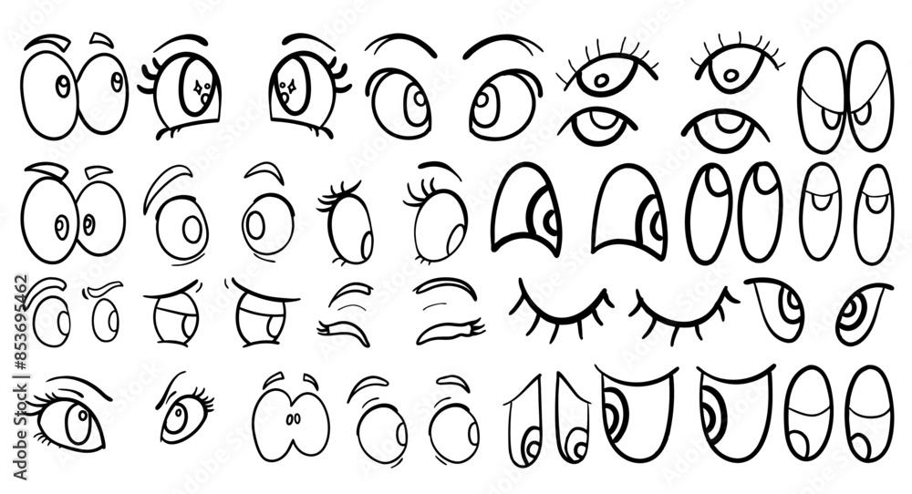 Collection of Hand-Drawn Cartoon Eyes with Various Expressions, Eyes Outline
Collection of Hand-Drawn Cartoon Eyes with Various Expressions, Eyes Outline